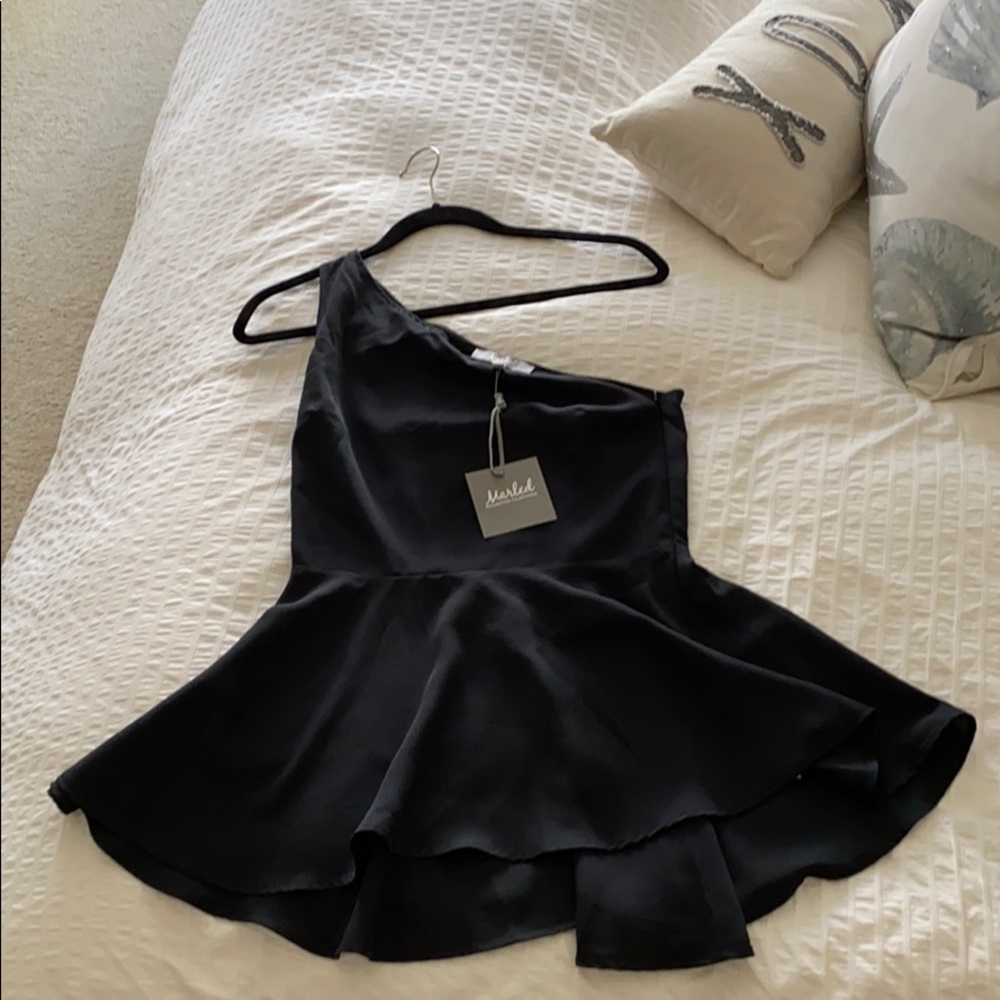 Marled black One shoulder blouse